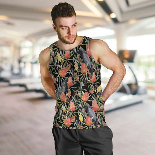 Australia Black Cockatoo And Banksia Flowers Men Tank Top