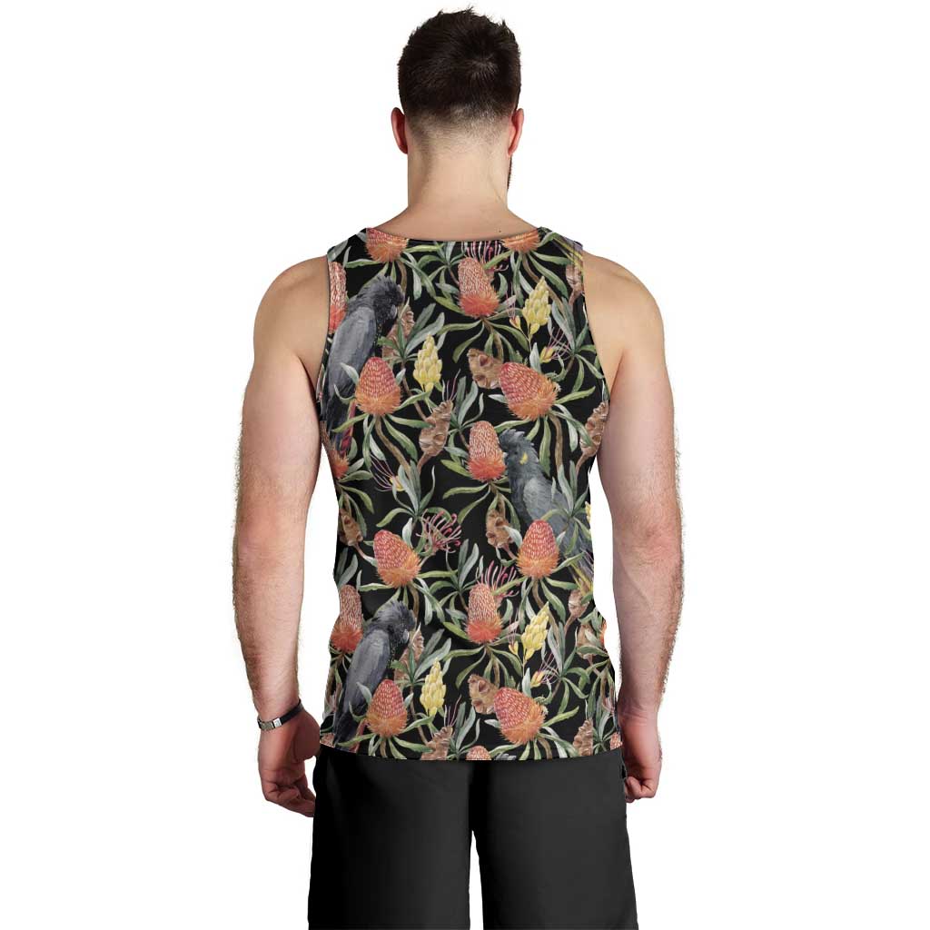 Australia Black Cockatoo And Banksia Flowers Men Tank Top