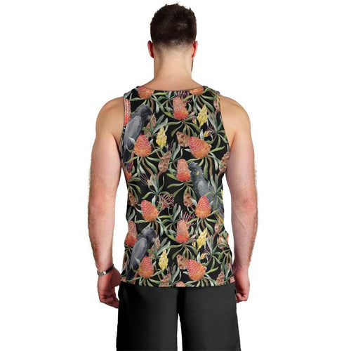 Australia Black Cockatoo And Banksia Flowers Men Tank Top