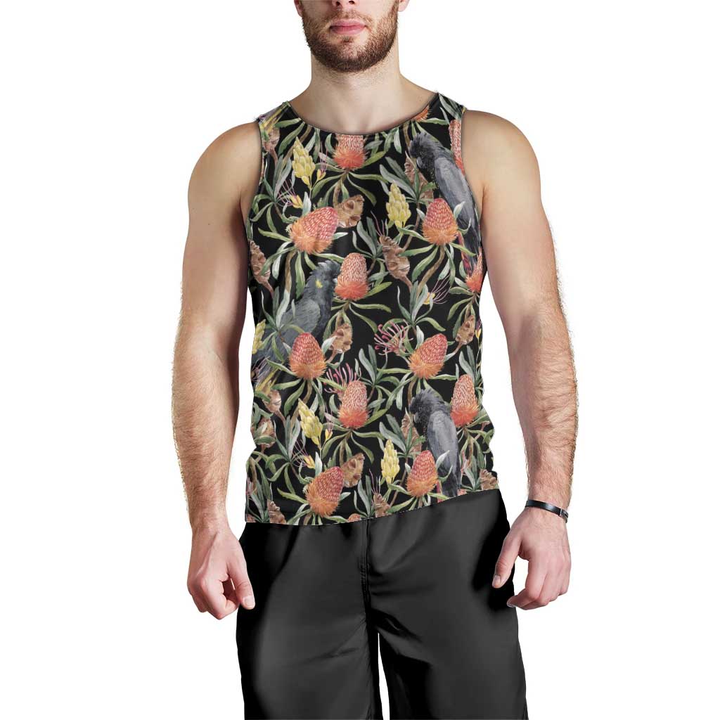 Australia Black Cockatoo And Banksia Flowers Men Tank Top