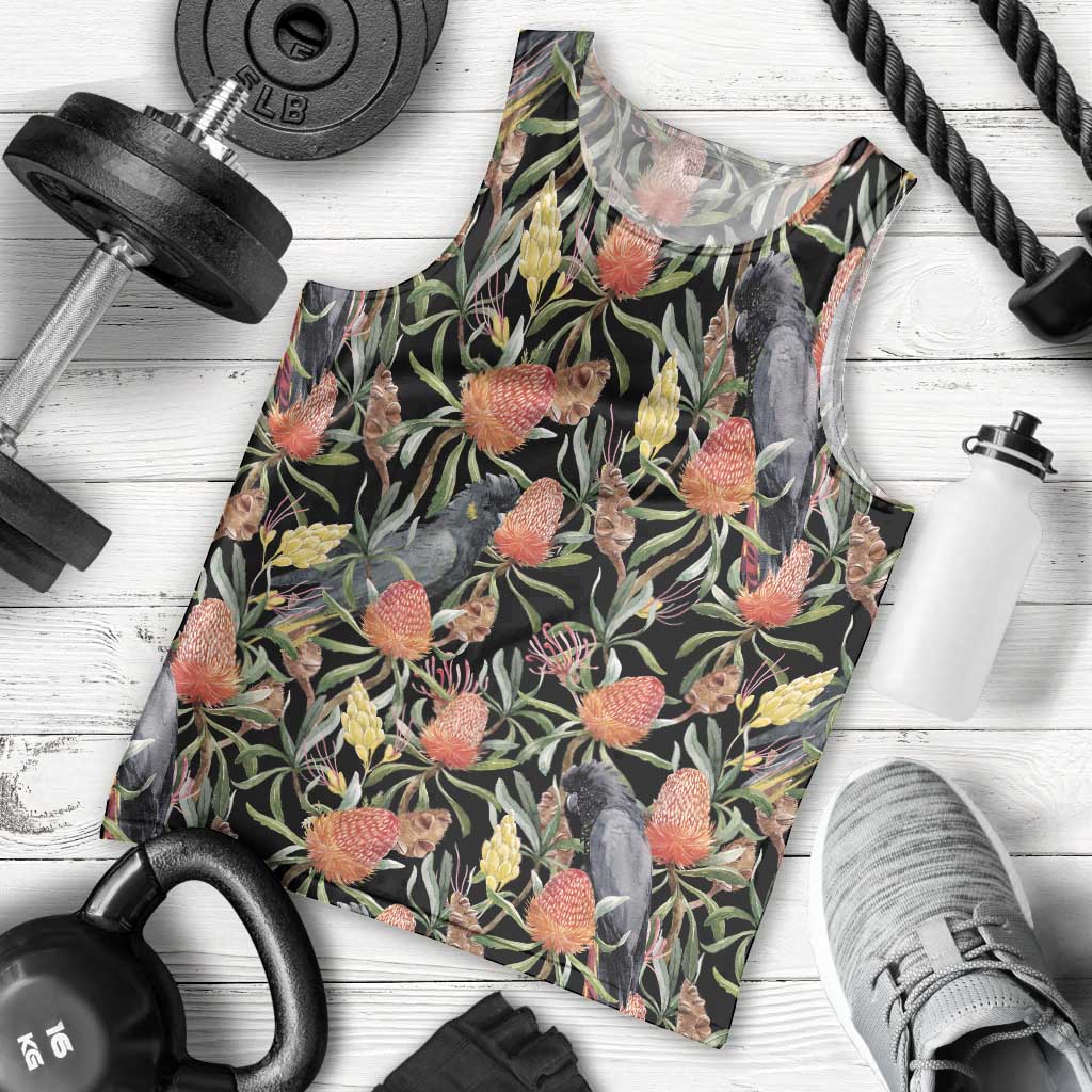 Australia Black Cockatoo And Banksia Flowers Men Tank Top