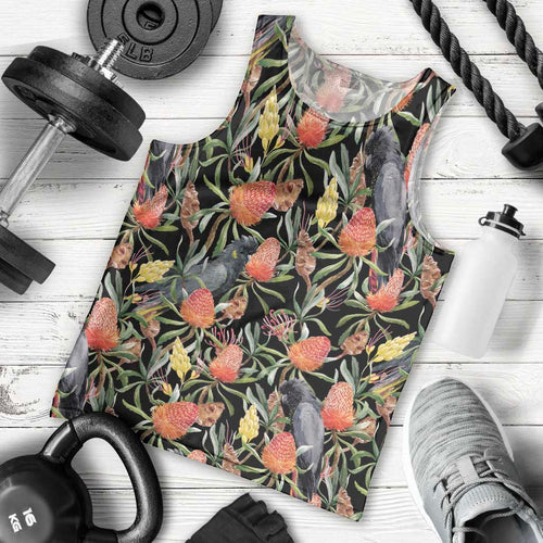 Australia Black Cockatoo And Banksia Flowers Men Tank Top