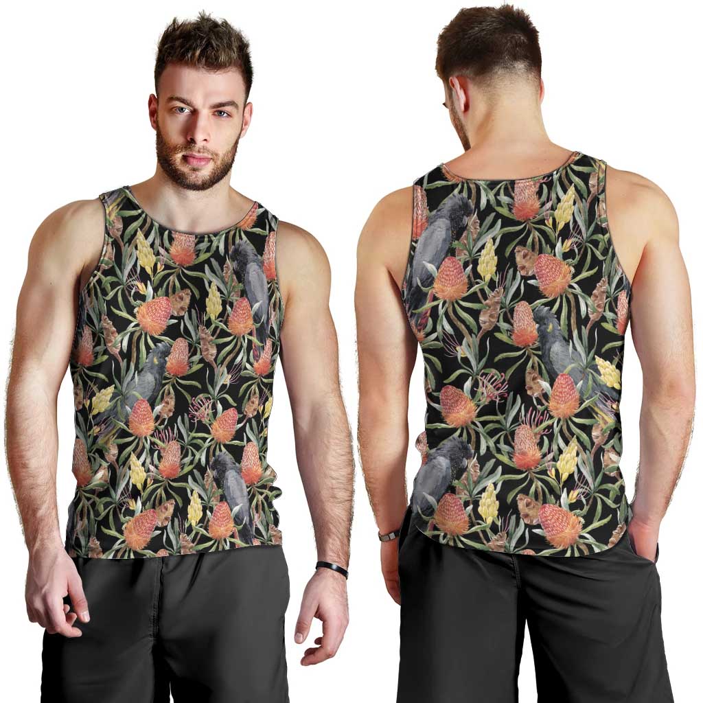 Australia Black Cockatoo And Banksia Flowers Men Tank Top