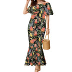 Australia Black Cockatoo And Banksia Flowers Mermaid Dress