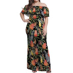 Australia Black Cockatoo And Banksia Flowers Off Shoulder Maxi Dress