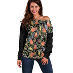 Australia Black Cockatoo And Banksia Flowers Off Shoulder Sweater