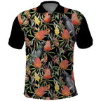 Australia Black Cockatoo And Banksia Flowers Polo Shirt