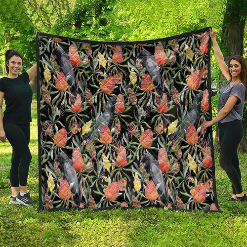 Australia Black Cockatoo And Banksia Flowers Quilt
