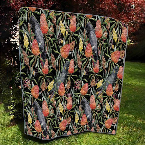 Australia Black Cockatoo And Banksia Flowers Quilt