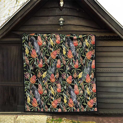 Australia Black Cockatoo And Banksia Flowers Quilt