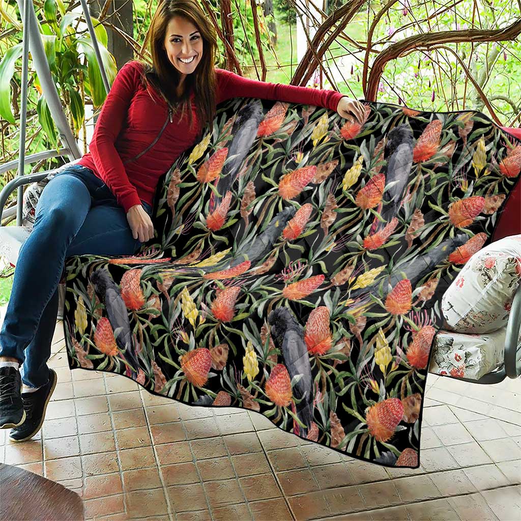 Australia Black Cockatoo And Banksia Flowers Quilt