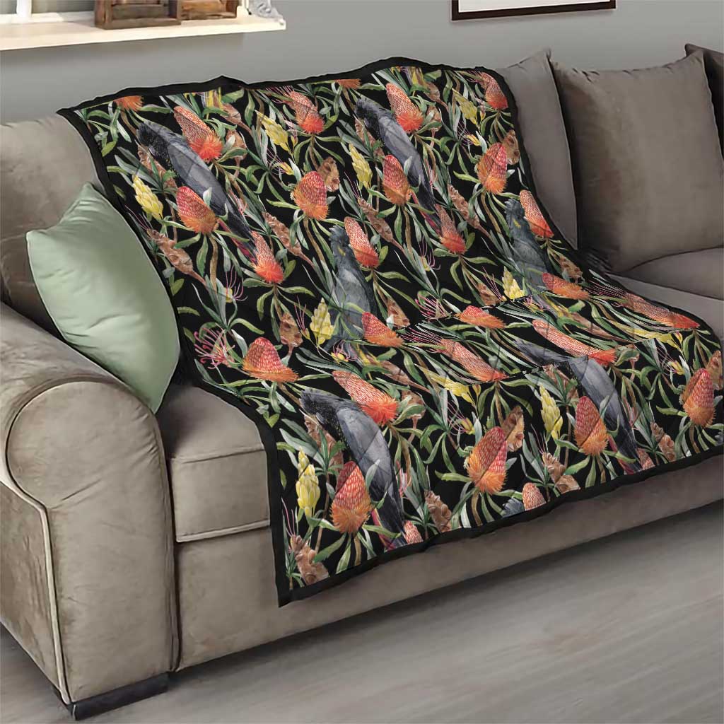 Australia Black Cockatoo And Banksia Flowers Quilt
