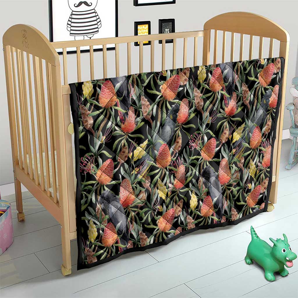 Australia Black Cockatoo And Banksia Flowers Quilt