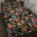 Australia Black Cockatoo And Banksia Flowers Quilt Bed Set