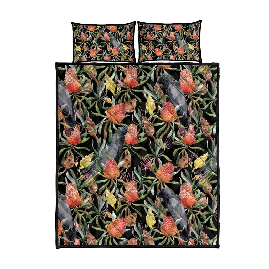 Australia Black Cockatoo And Banksia Flowers Quilt Bed Set