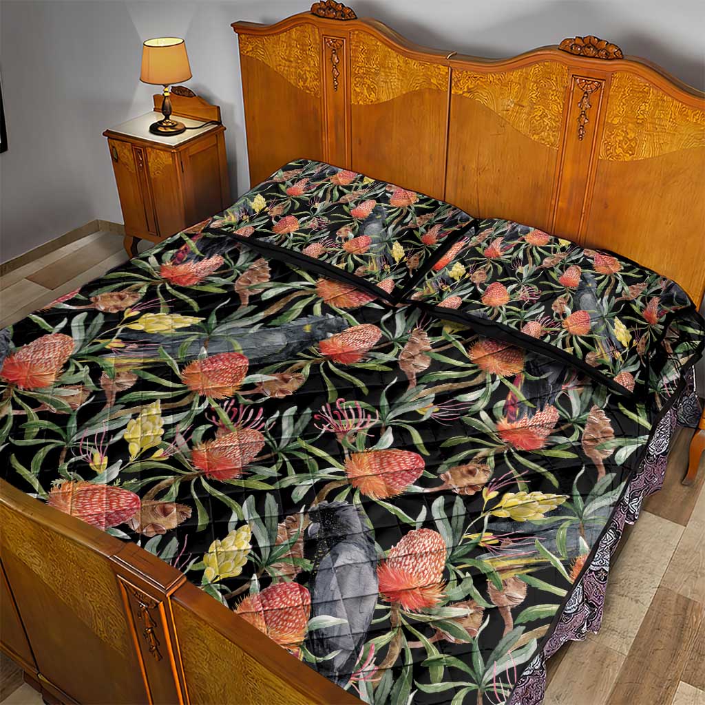 Australia Black Cockatoo And Banksia Flowers Quilt Bed Set