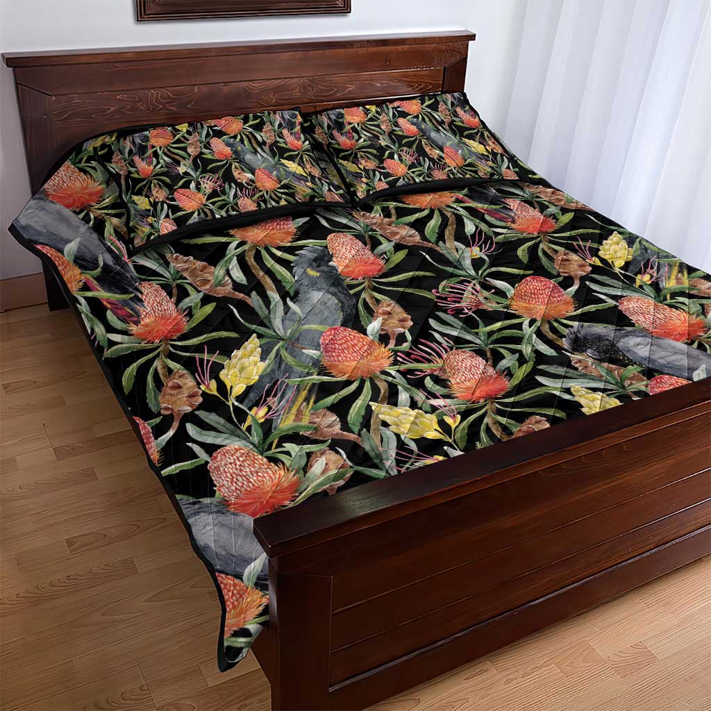 Australia Black Cockatoo And Banksia Flowers Quilt Bed Set