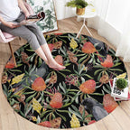 Australia Black Cockatoo And Banksia Flowers Round Carpet