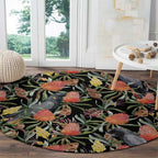 Australia Black Cockatoo And Banksia Flowers Round Carpet