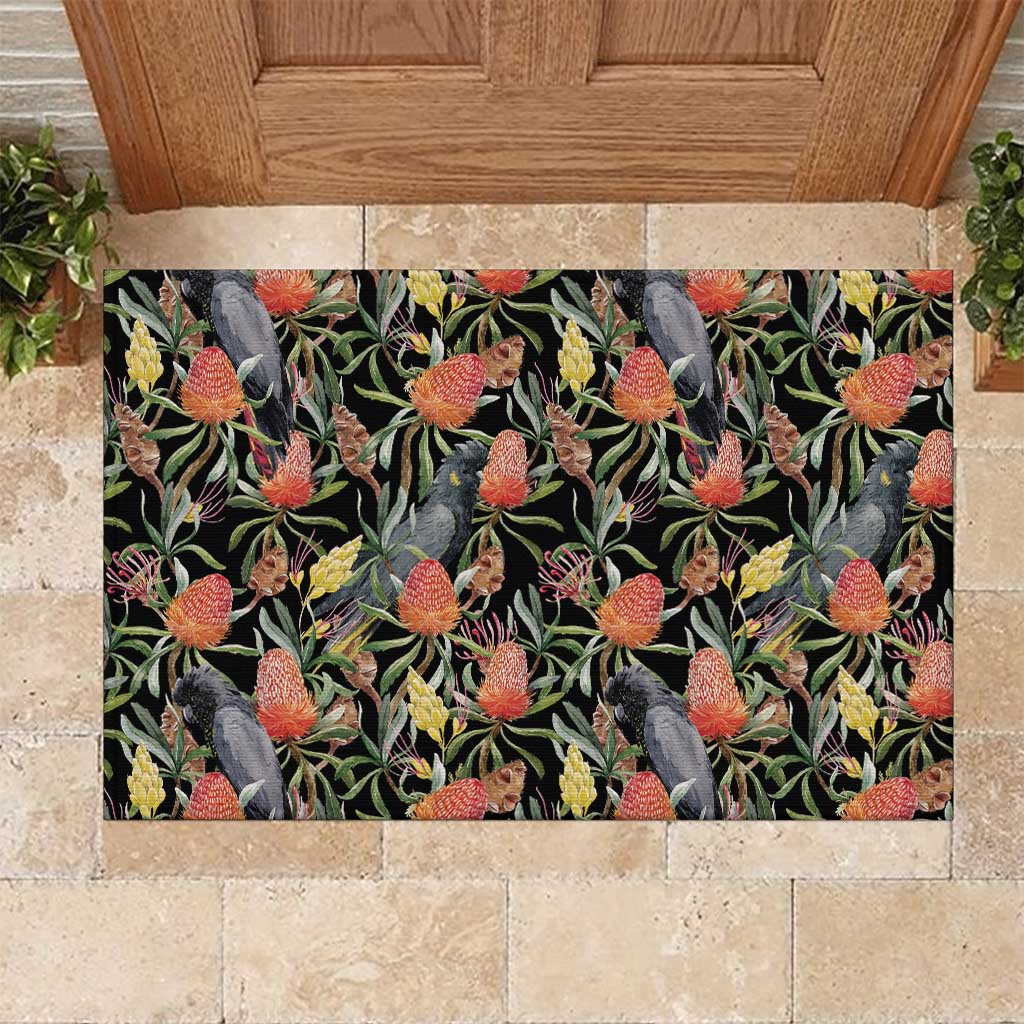Australia Black Cockatoo And Banksia Flowers Rubber Doormat