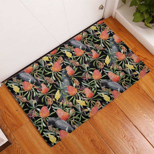 Australia Black Cockatoo And Banksia Flowers Rubber Doormat