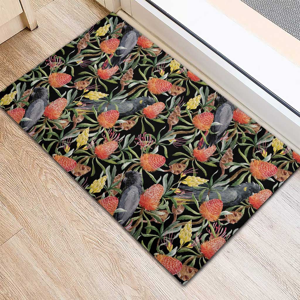 Australia Black Cockatoo And Banksia Flowers Rubber Doormat