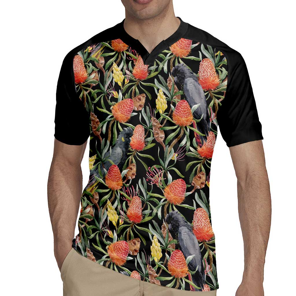 Australia Black Cockatoo And Banksia Flowers Rugby Jersey