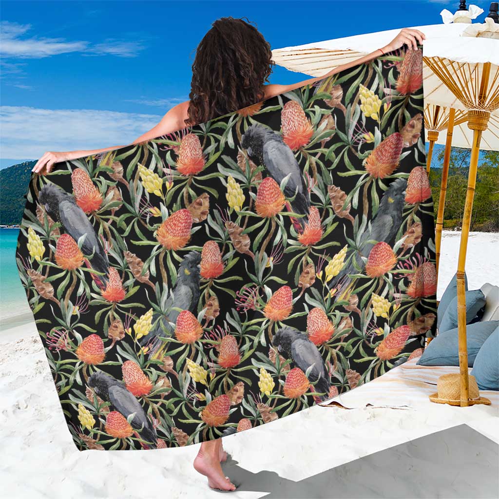 Australia Black Cockatoo And Banksia Flowers Sarong