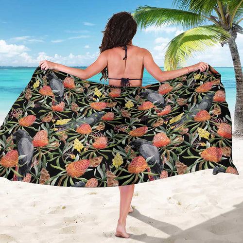 Australia Black Cockatoo And Banksia Flowers Sarong
