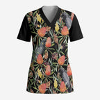 Australia Black Cockatoo And Banksia Flowers Scrub Top - Aussie Hoodie