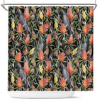 Australia Black Cockatoo And Banksia Flowers Shower Curtain