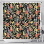 Australia Black Cockatoo And Banksia Flowers Shower Curtain