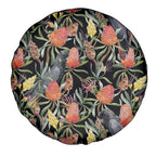 Australia Black Cockatoo And Banksia Flowers Spare Tire Cover