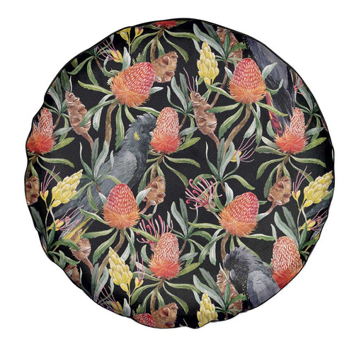 Australia Black Cockatoo And Banksia Flowers Spare Tire Cover