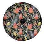 Australia Black Cockatoo And Banksia Flowers Spare Tire Cover