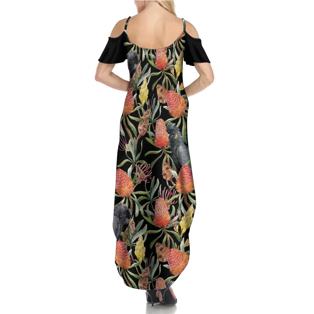 Australia Black Cockatoo And Banksia Flowers Summer Maxi Dress
