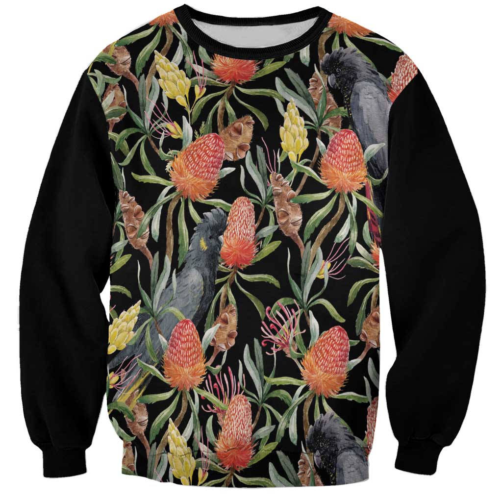 Australia Black Cockatoo And Banksia Flowers Sweatshirt