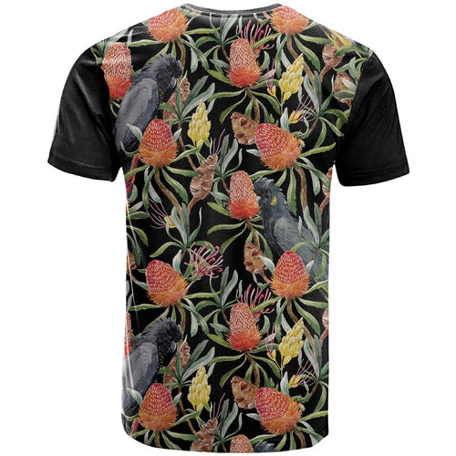 Australia Black Cockatoo And Banksia Flowers T Shirt