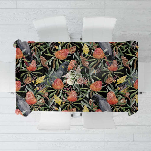 Australia Black Cockatoo And Banksia Flowers Tablecloth