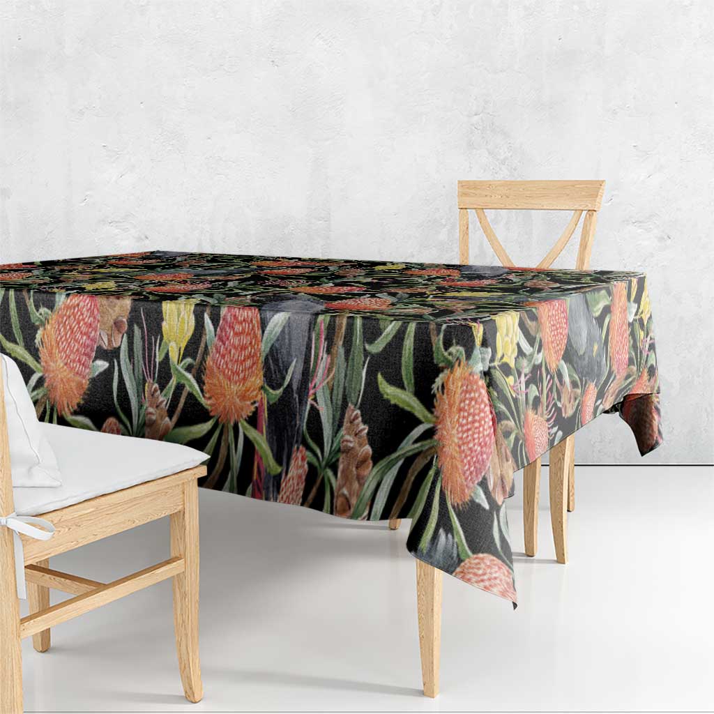 Australia Black Cockatoo And Banksia Flowers Tablecloth