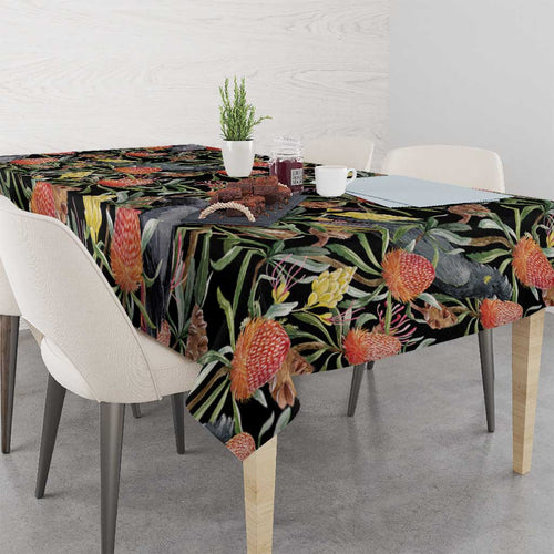 Australia Black Cockatoo And Banksia Flowers Tablecloth