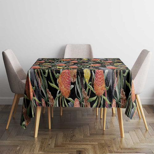 Australia Black Cockatoo And Banksia Flowers Tablecloth