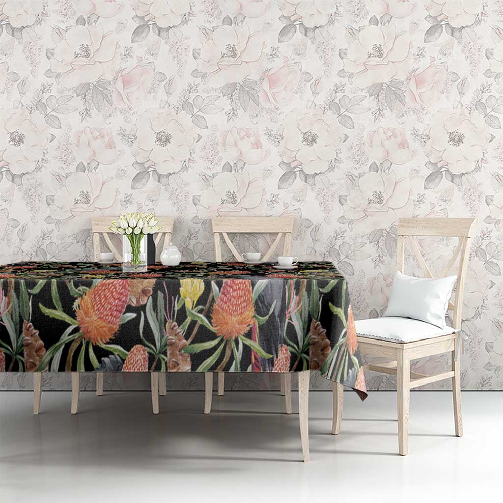 Australia Black Cockatoo And Banksia Flowers Tablecloth