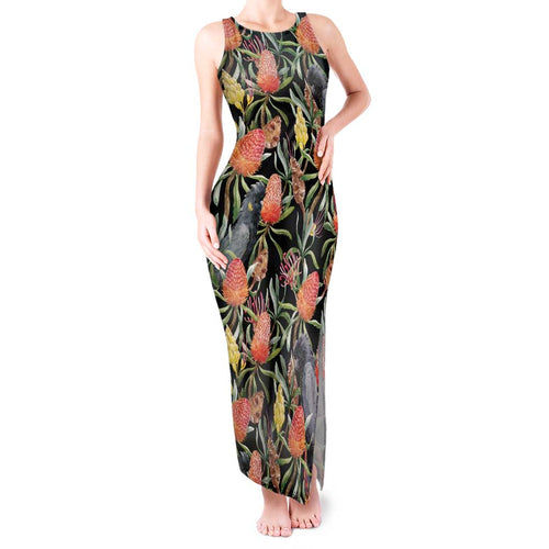 Australia Black Cockatoo And Banksia Flowers Tank Maxi Dress