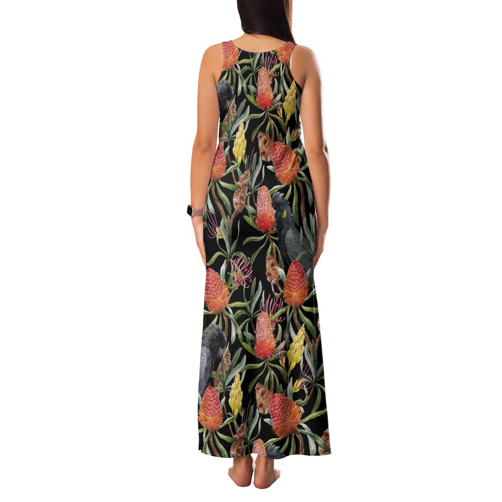 Australia Black Cockatoo And Banksia Flowers Tank Maxi Dress