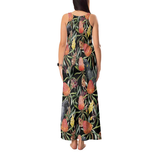Australia Black Cockatoo And Banksia Flowers Tank Maxi Dress