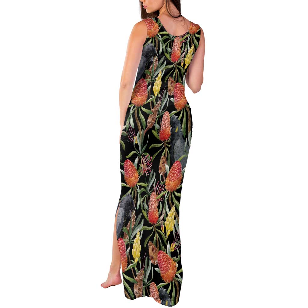 Australia Black Cockatoo And Banksia Flowers Tank Maxi Dress