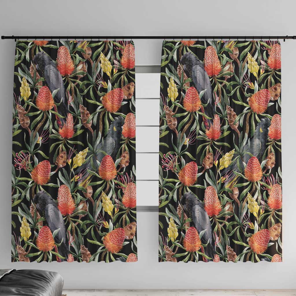 Australia Black Cockatoo And Banksia Flowers Window Curtain