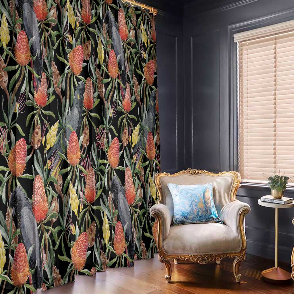 Australia Black Cockatoo And Banksia Flowers Window Curtain