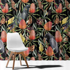 Australia Black Cockatoo And Banksia Flowers Window Curtain